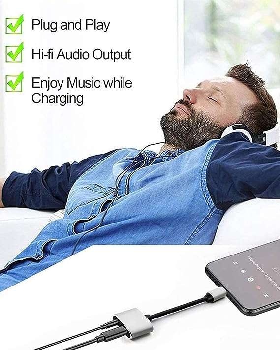 iPhone Adapter Splitter - Lightning iPhone Male to 3.5 mm Female Headphone Aux Jack &amp; Lightni...