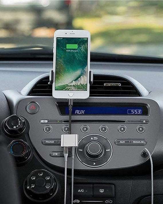 iPhone Adapter Splitter - Lightning iPhone Male to 3.5 mm Female Headphone Aux Jack &amp; Lightni...