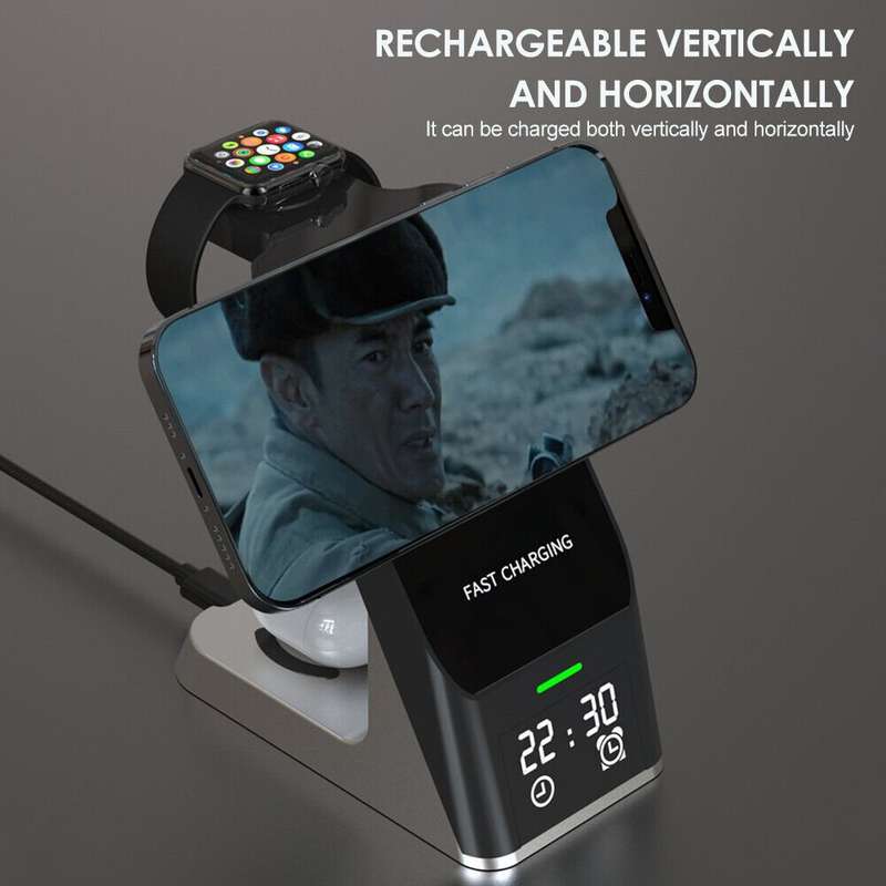 6 In 1 Wireless Fast Charger With Digital Display &amp; Alarm Clock - AB-S858