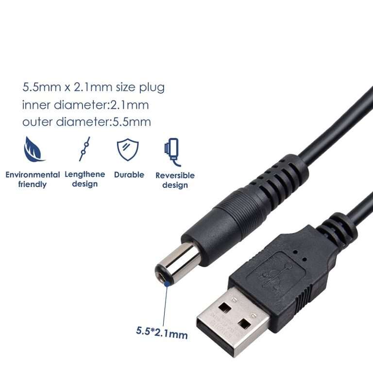 USB 2.0 Male To 5.5×2.1mm Male DC Cable 1M - SE097