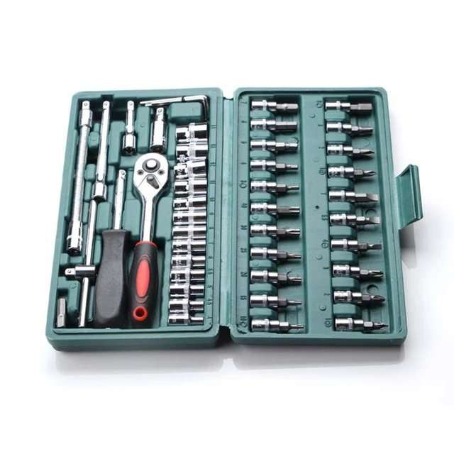 46 Pcs Multifunction Screwdriver Kit Ratchet Wrench Socket Set Car Repair Hand Tool Set