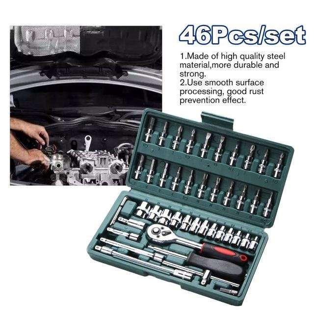 46 Pcs Multifunction Screwdriver Kit Ratchet Wrench Socket Set Car Repair Hand Tool Set