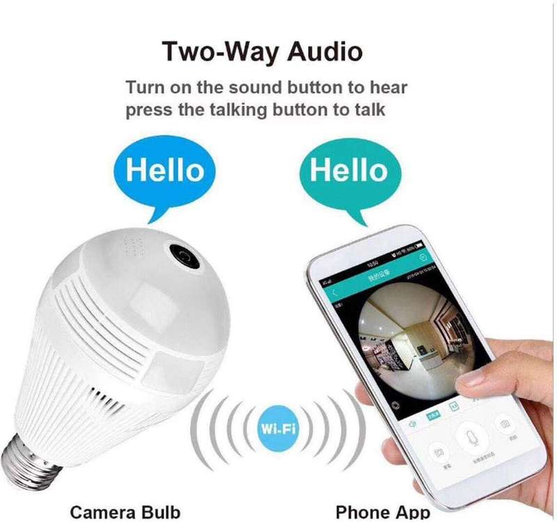 E27 WIFI 360 Bulb Camera - Mini Panoramic Fish Eye Camera - Night Vision, Support for Android/iOS...