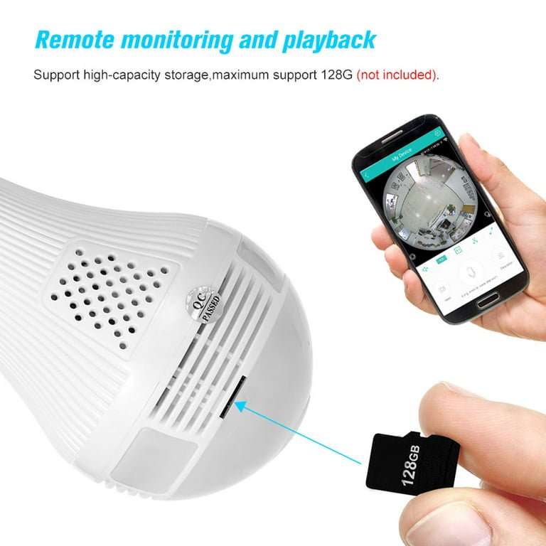 E27 WIFI 360 Bulb Camera - Mini Panoramic Fish Eye Camera - Night Vision, Support for Android/iOS...