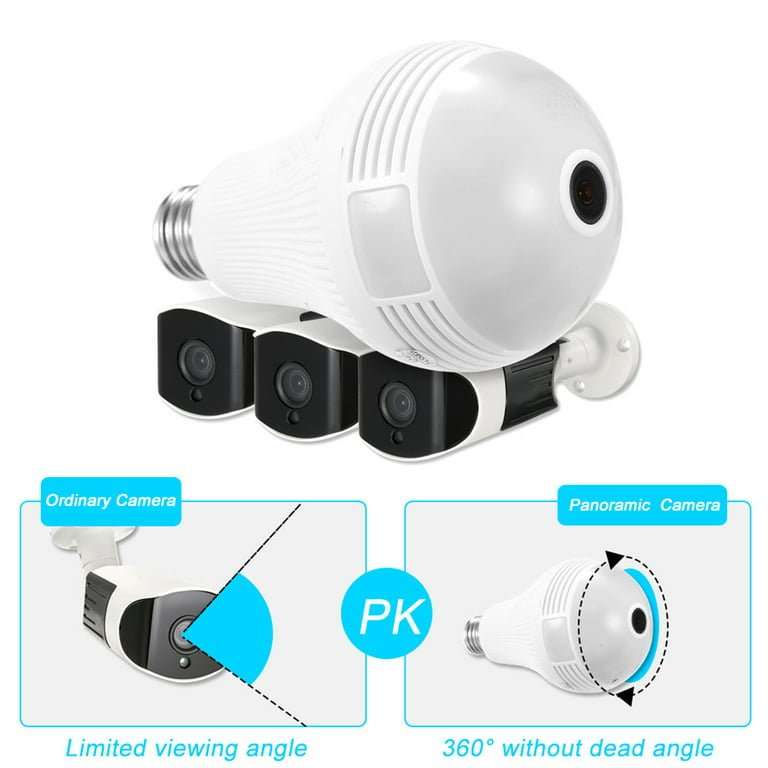 E27 WIFI 360 Bulb Camera - Mini Panoramic Fish Eye Camera - Night Vision, Support for Android/iOS...