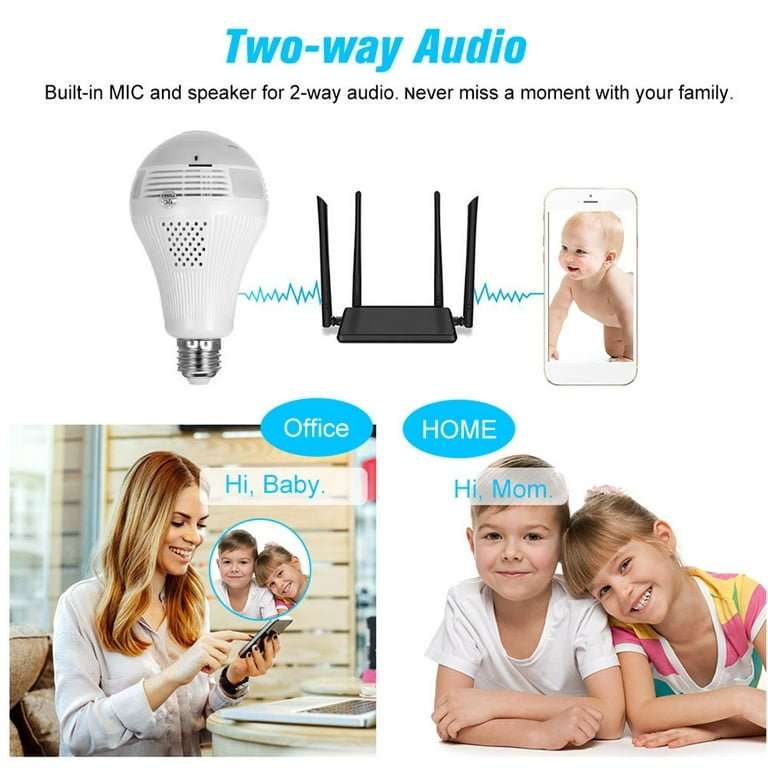 E27 WIFI 360 Bulb Camera - Mini Panoramic Fish Eye Camera - Night Vision, Support for Android/iOS...