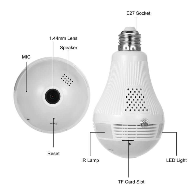 E27 WIFI 360 Bulb Camera - Mini Panoramic Fish Eye Camera - Night Vision, Support for Android/iOS...