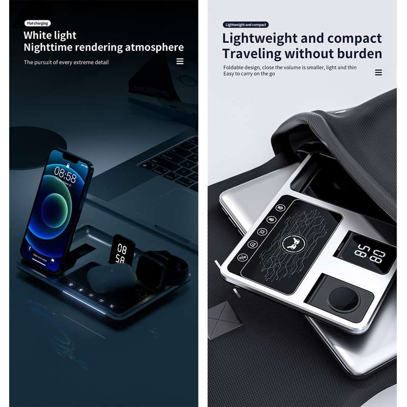 4 in 1 Multifunctional Wireless Charging Station - Digital Display -White Light -Time Function- R11