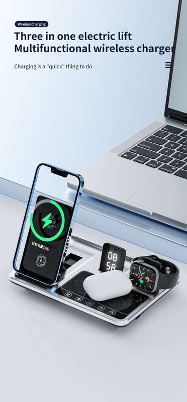4 in 1 Multifunctional Wireless Charging Station - Digital Display -White Light -Time Function- R11