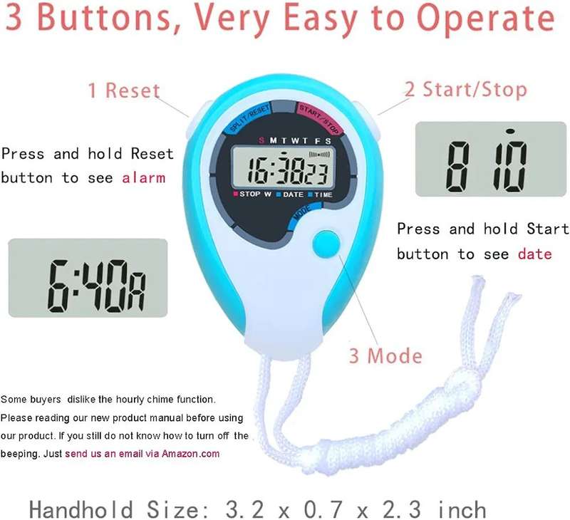 Digital Stopwatch - Large Screen Handheld Count Up Timer with Time Calendar Clock Function