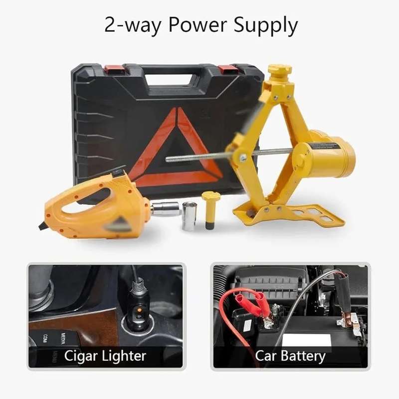 12V Car Electric Scissor Jack Lifting Set - Impact Wrench Tool Built-in Flash LED Light for Emerg...