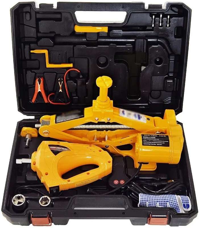 12V Car Electric Scissor Jack Lifting Set - Impact Wrench Tool Built-in Flash LED Light for Emerg...