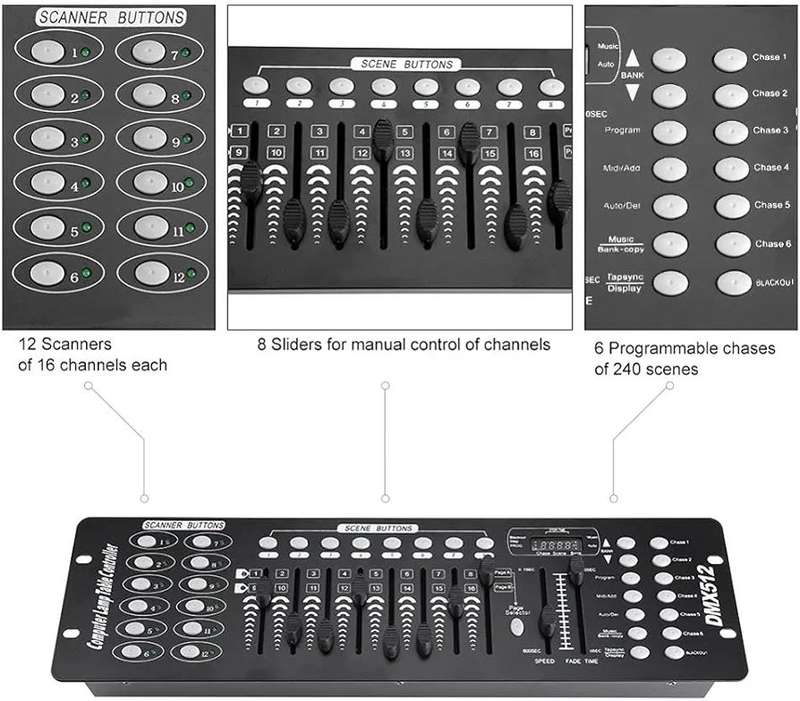 DMX Controller, 192 Channels DMX 512 Console 240 Scenes DJ Disco Equipment, DMX Lighting Consoles...