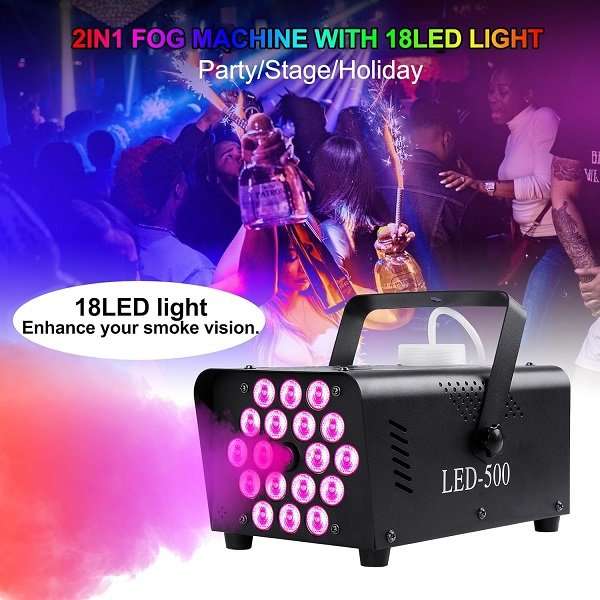 LED 500W Smoke Fog Machine - 18 LED Stage &amp; Two Remote Control