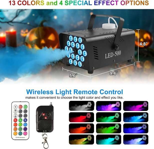 LED 500W Smoke Fog Machine - 18 LED Stage &amp; Two Remote Control