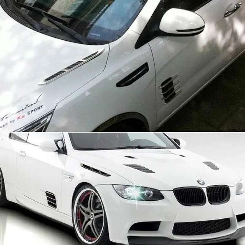 Car Exterior Accessories 2 PCS Hood Side Shark Gill Simulation Air Flow Vent Fender Sticker for C...