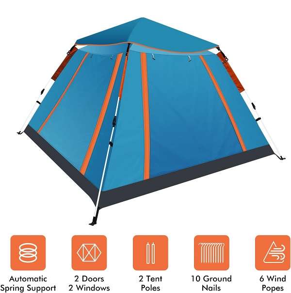 4 Sided Full Floor Camping Tent With 3 Windows 2.15m x 2.15m x 1.42m