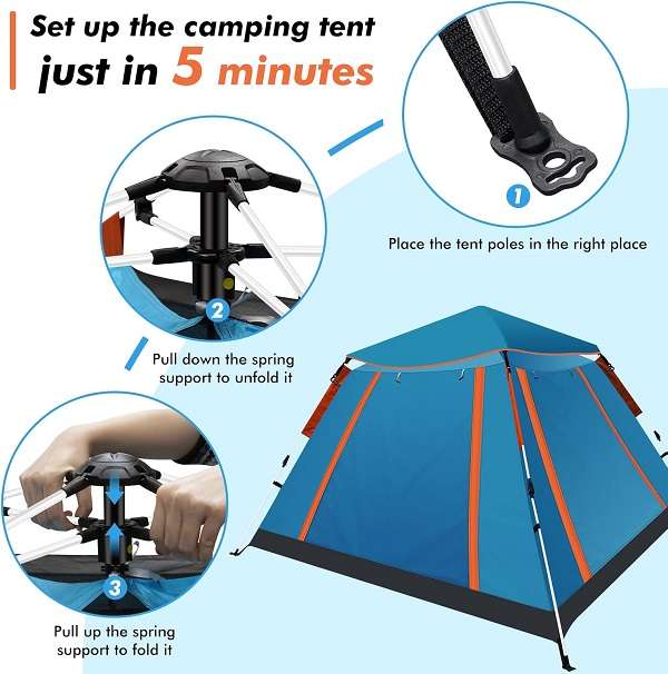 4 Sided Full Floor Camping Tent With 3 Windows 2.15m x 2.15m x 1.42m