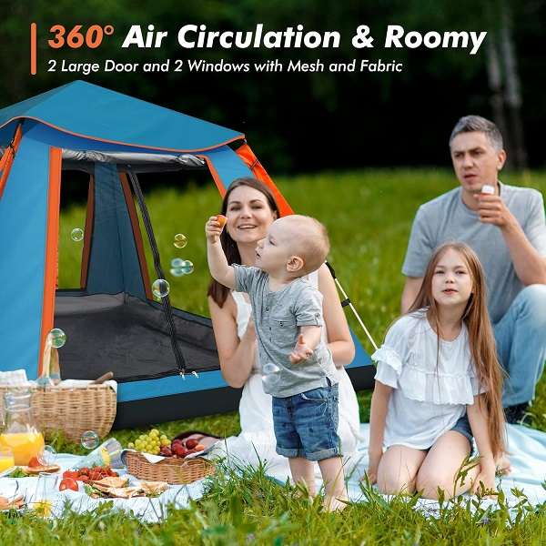 4 Sided Full Floor Camping Tent With 3 Windows 2.15m x 2.15m x 1.42m
