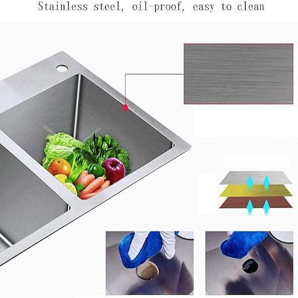Extra Large Dual Bowl Square Overmount Stainless Steel Sink 80cm x 45cm x 20CM