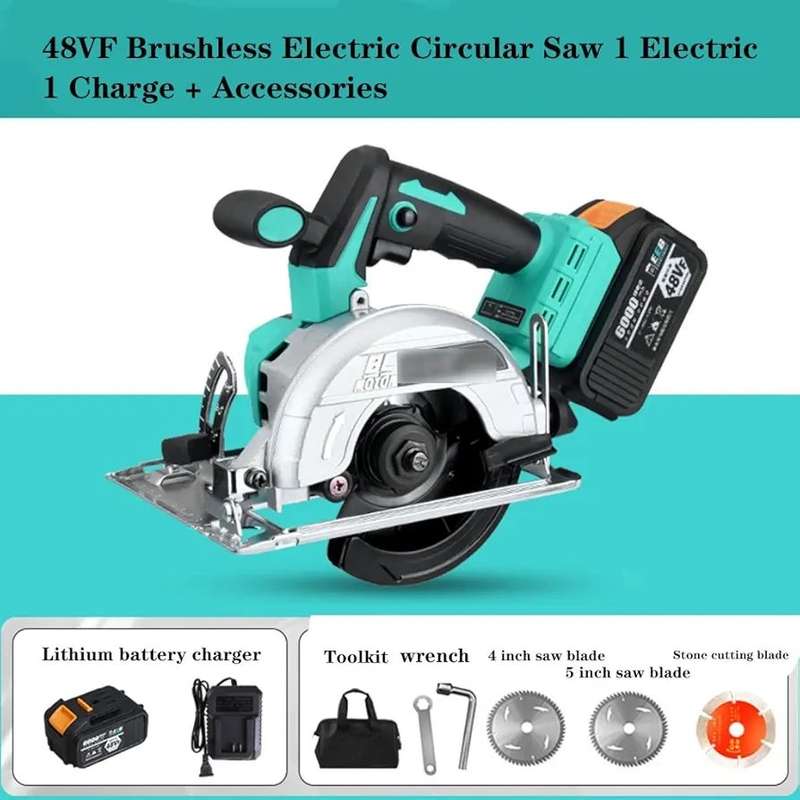 48VF 5-Inch Cordless Brushless Circular Saw | Portable Lithium Battery-Powered Saw for Woodworking