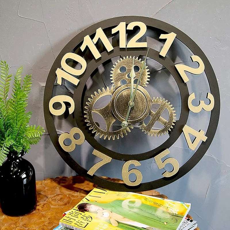 12 Inch Vintage Large Garden Clock Industrial Wind Mechanical Gear Outdoor Clock Open Face Decor