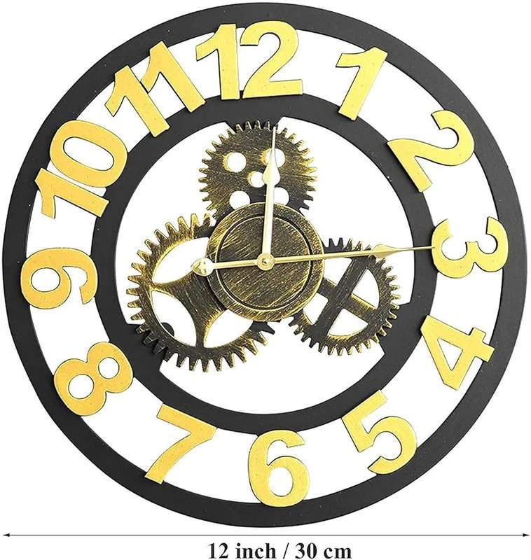 12 Inch Vintage Large Garden Clock Industrial Wind Mechanical Gear Outdoor Clock Open Face Decor