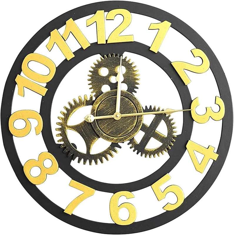 12 Inch Vintage Large Garden Clock Industrial Wind Mechanical Gear Outdoor Clock Open Face Decor