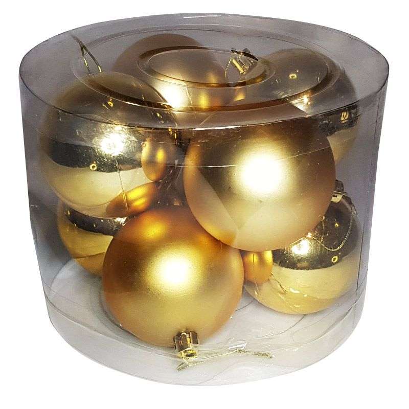 Big Christmas Tree Baubles/Balls- 8 Pack - Gold Tones
