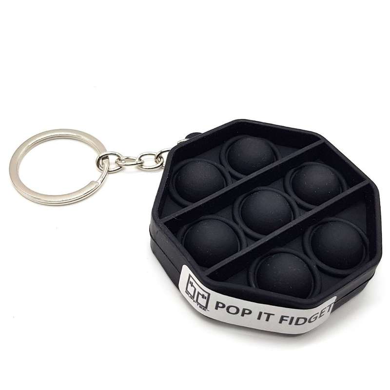 Matte Black Octagon Keyring Pop It Fidget Toy TIKTOK Popping Toy