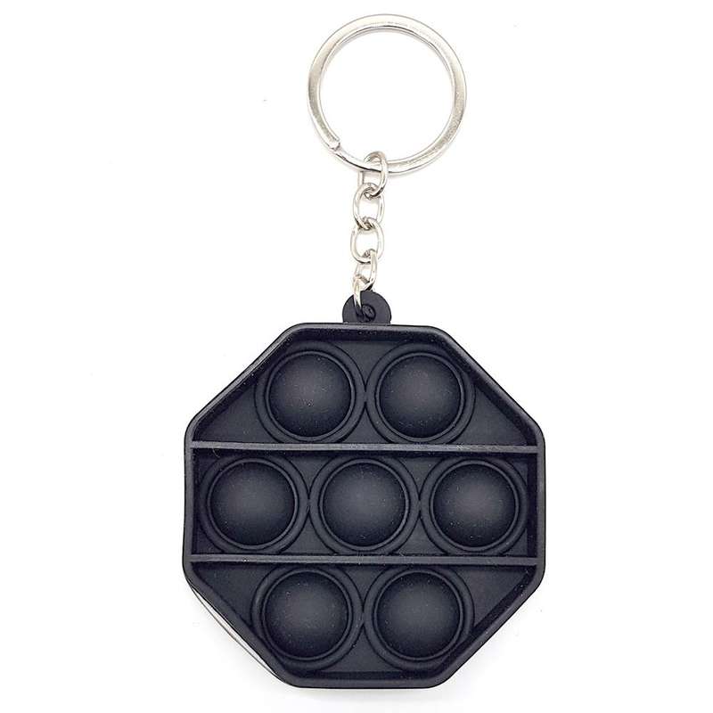 Matte Black Octagon Keyring Pop It Fidget Toy TIKTOK Popping Toy