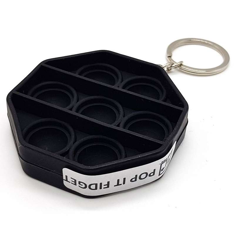 Matte Black Octagon Keyring Pop It Fidget Toy TIKTOK Popping Toy