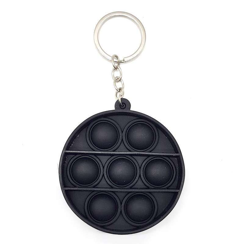 Matte Black Circle Keyring Pop It Fidget Toy TIKTOK Popping Toy