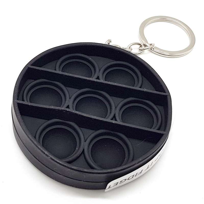 Matte Black Circle Keyring Pop It Fidget Toy TIKTOK Popping Toy