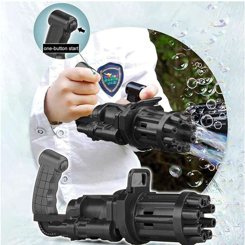 Bufftee Bubble Gatling Gun - Bubble Minigun - Electric Bubble Machine Gun-Black