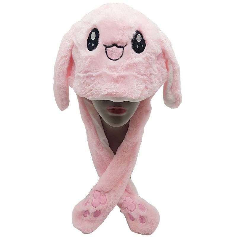 Warm Pink Bunny Plush Beanie & Scarf - Multifunctional Winter Hat
