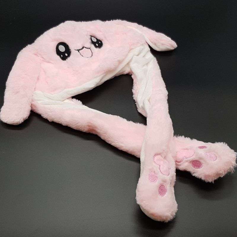 Warm Pink Bunny Plush Beanie & Scarf - Multifunctional Winter Hat