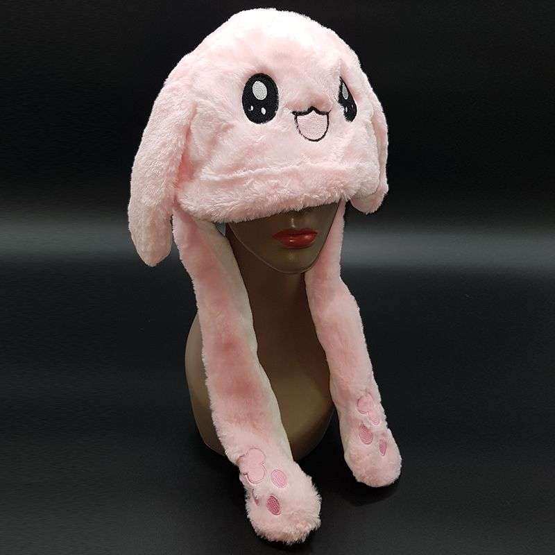 Warm Pink Bunny Plush Beanie & Scarf - Multifunctional Winter Hat