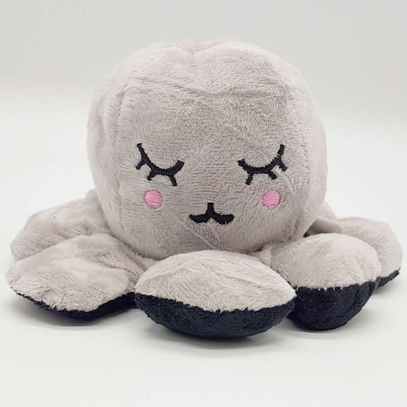 Emoji Mini Mood Octopus Plush Toy - Black & Grey - Smirking Face