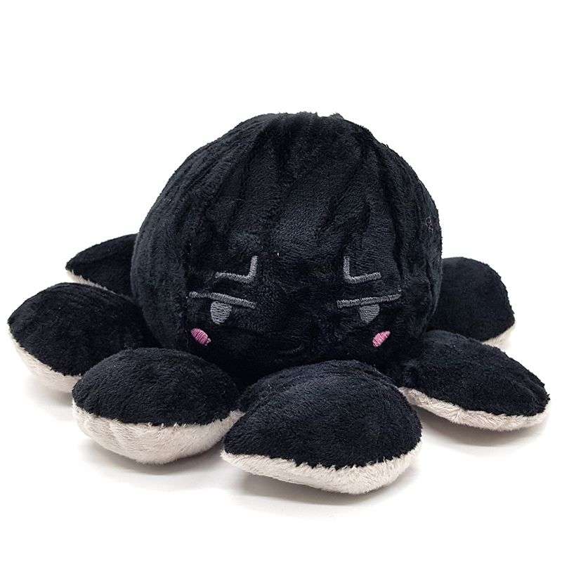 Emoji Mini Mood Octopus Plush Toy - Black & Grey - Smirking Face