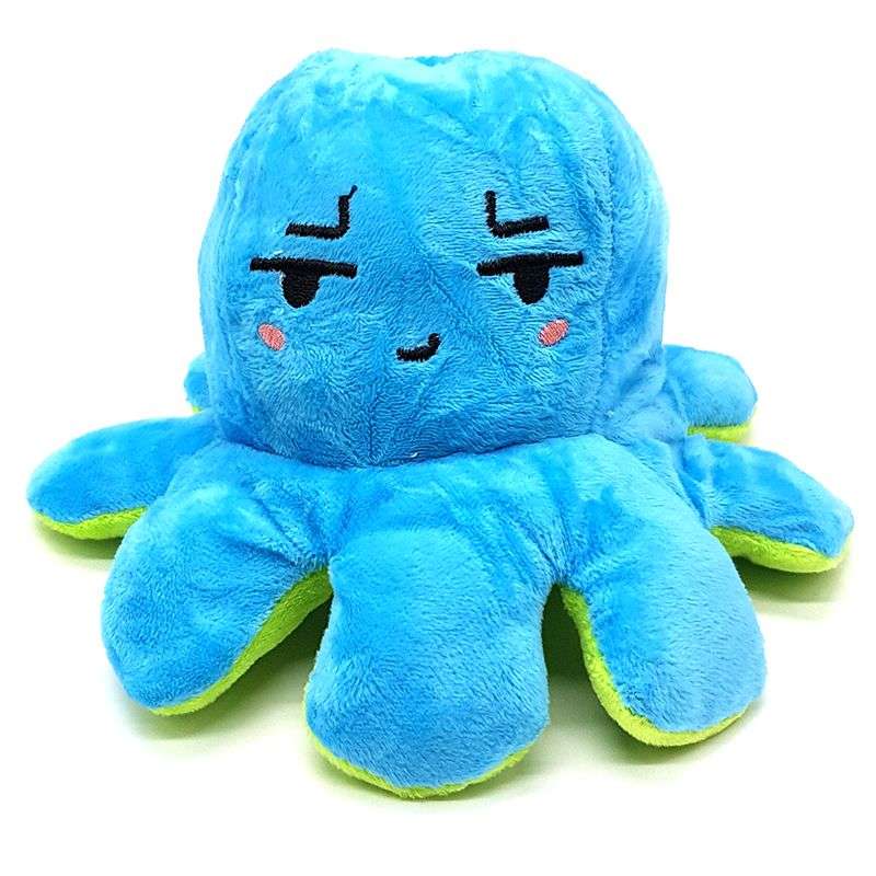 Emoji Octopus - Mini Mood Octopus Plush Toy - Green & Blue - Smug