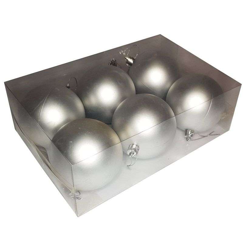 Matt Silver Christmas Tree Baubles -6 Pack