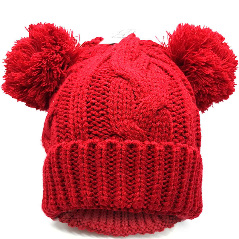 Winter Warm Knitted Twin Pom Pom Beanie - Rose