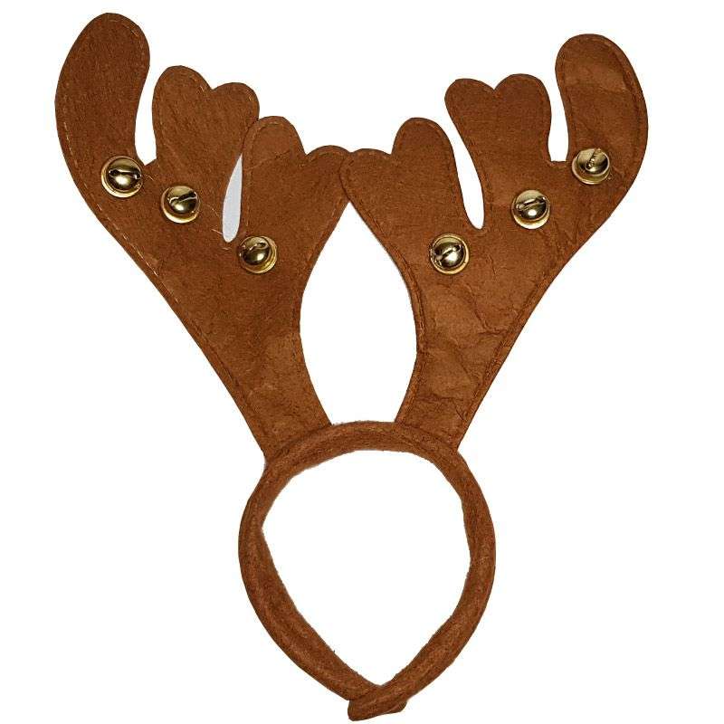 Reindeer Antlers With Bell Christmas Hat - Brown