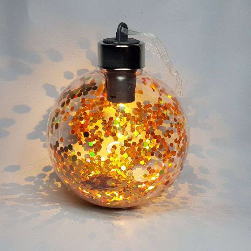 Light Up Christmas Gold Confetti Bauble - Self Lit Christmas Ball