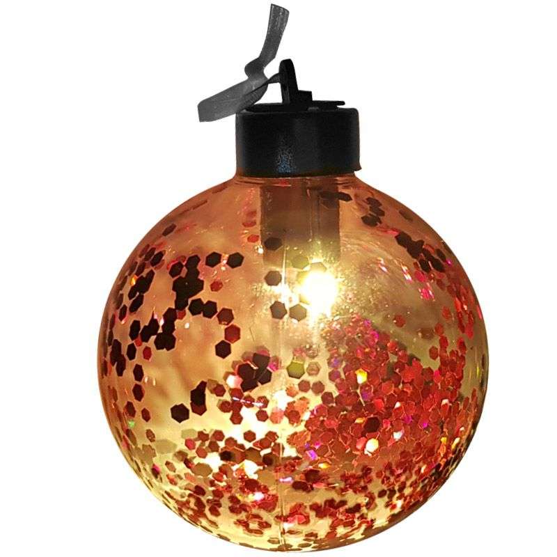 Light Up Christmas XmasRed Confetti Bauble - Self Lit Christmas Ball