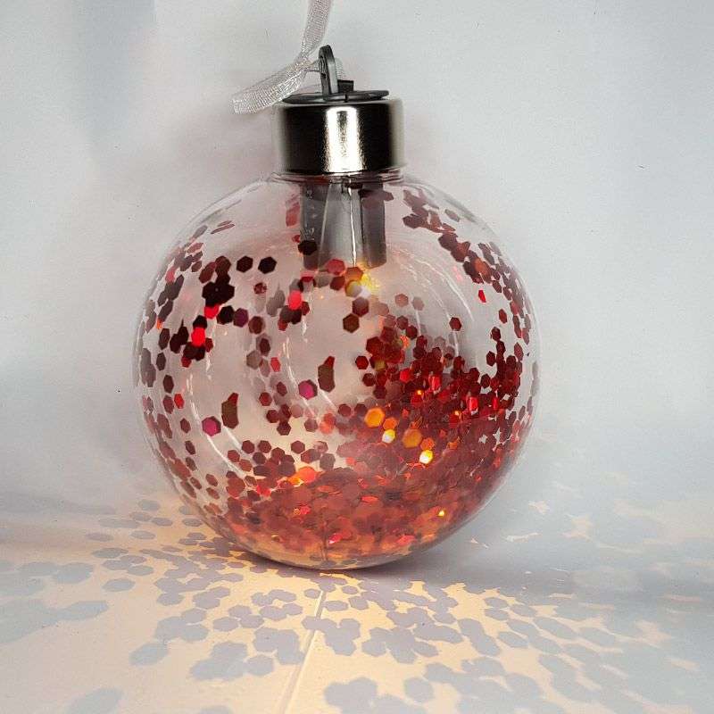 Light Up Christmas XmasRed Confetti Bauble - Self Lit Christmas Ball