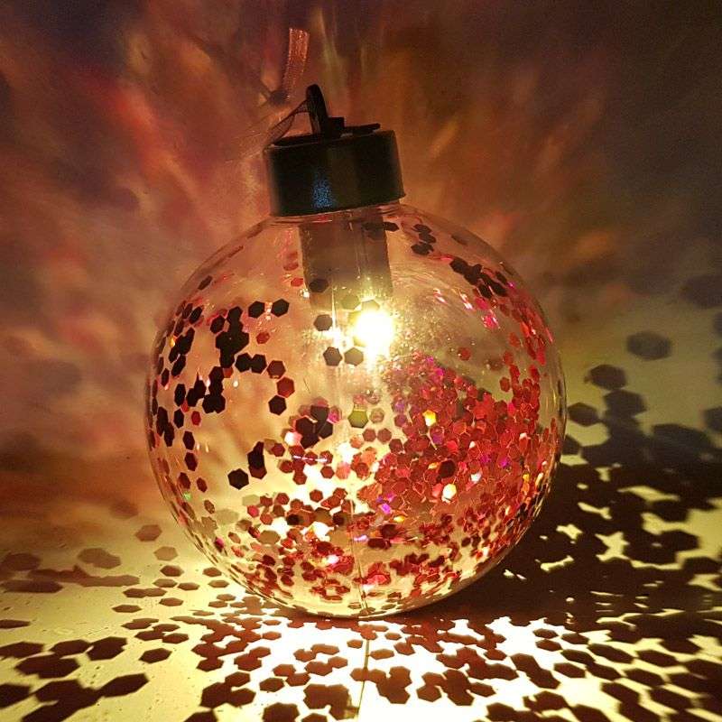 Light Up Christmas XmasRed Confetti Bauble - Self Lit Christmas Ball