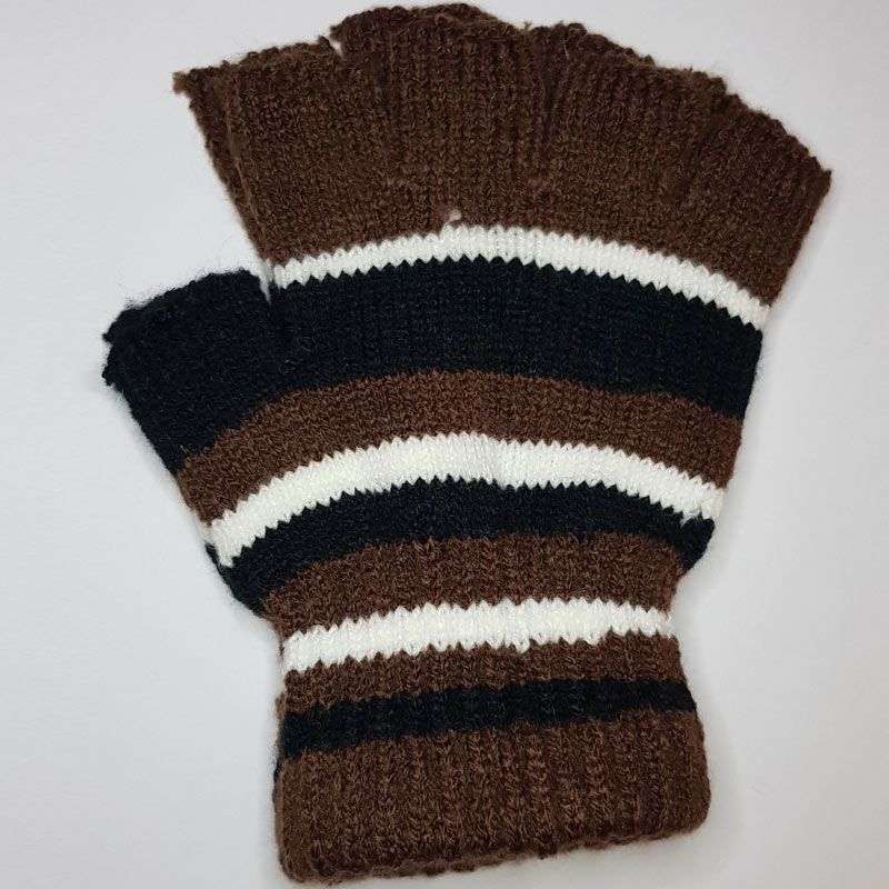 Fingerless Gloves - Brown Stripe