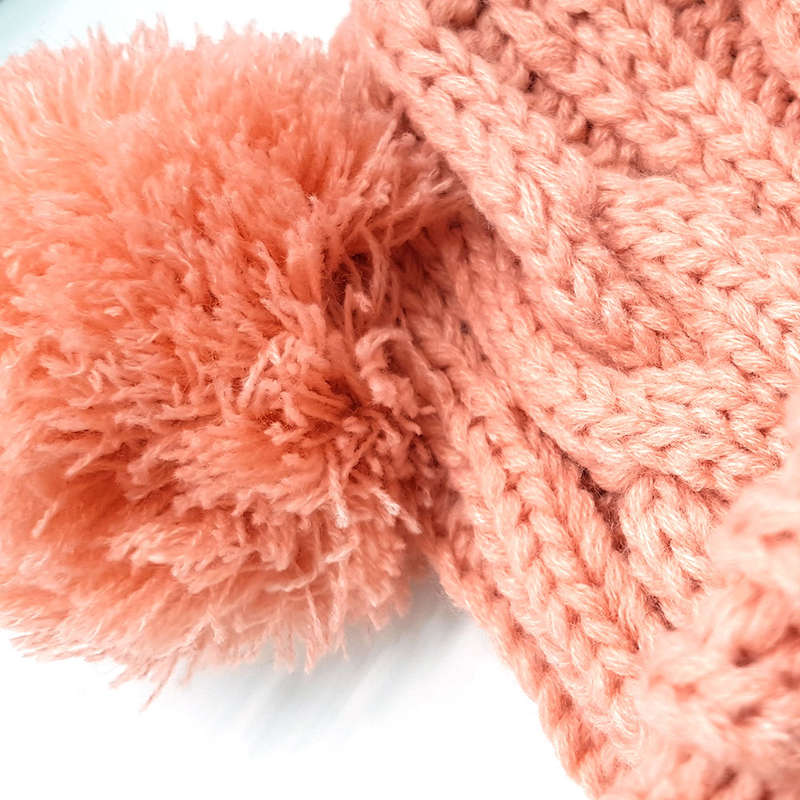 Winter Warm Knitted Twin Pom Pom Beanie - Flamingo